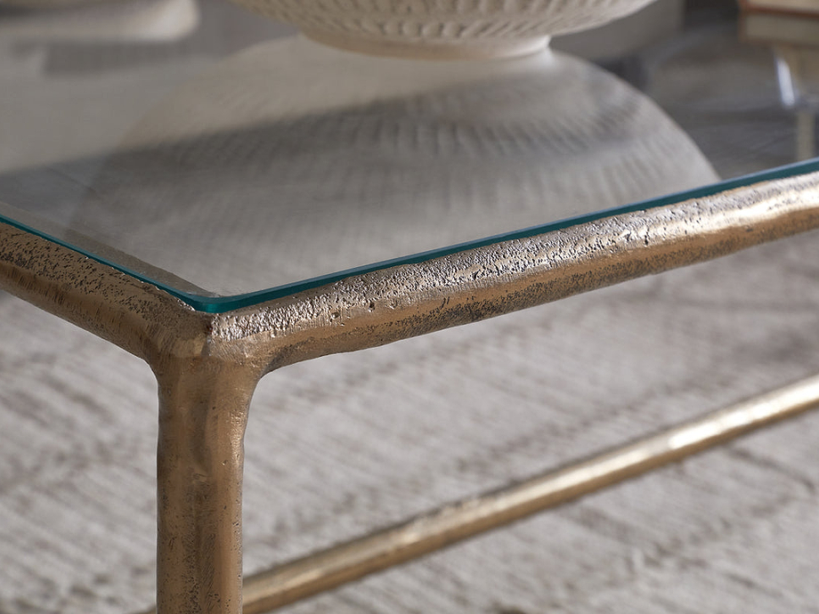 Gilasi Cast Metal & Glass Coffee Table - Antique Brass