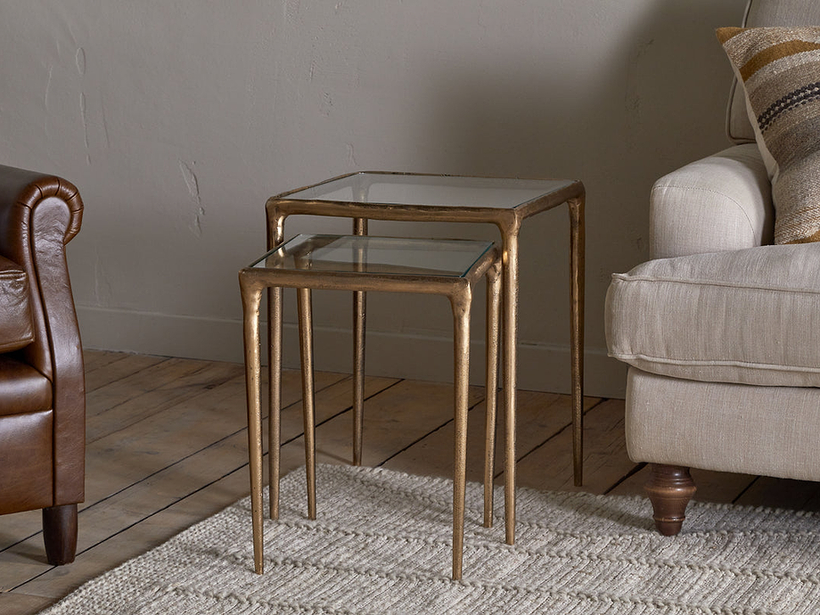 Gilasi Cast Metal & Glass Nesting Side Tables - Antique Brass (Set of 2)
