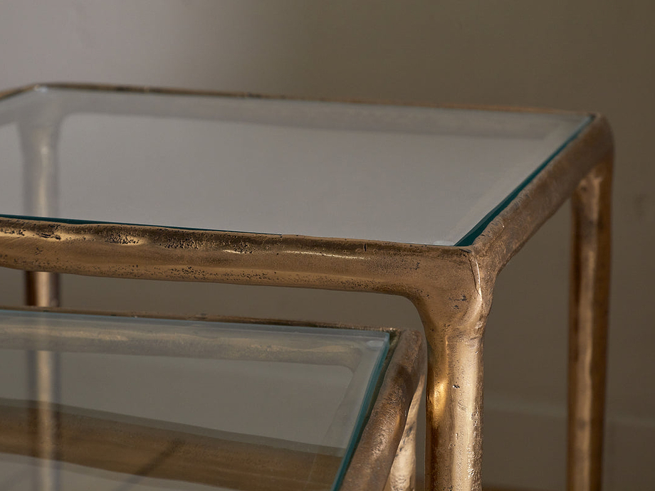 Gilasi Cast Metal & Glass Nesting Side Tables - Antique Brass (Set of 2)
