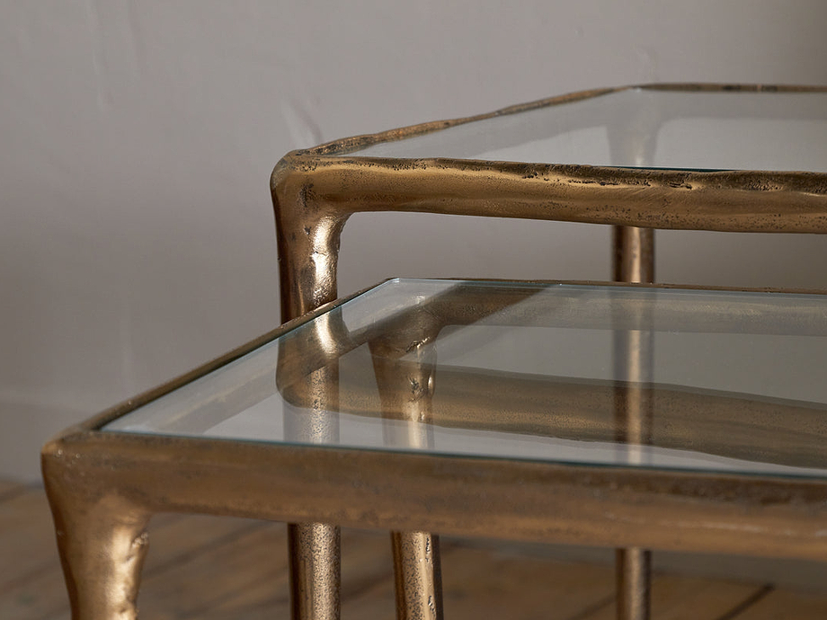 Gilasi Cast Metal & Glass Nesting Side Tables - Antique Brass (Set of 2)