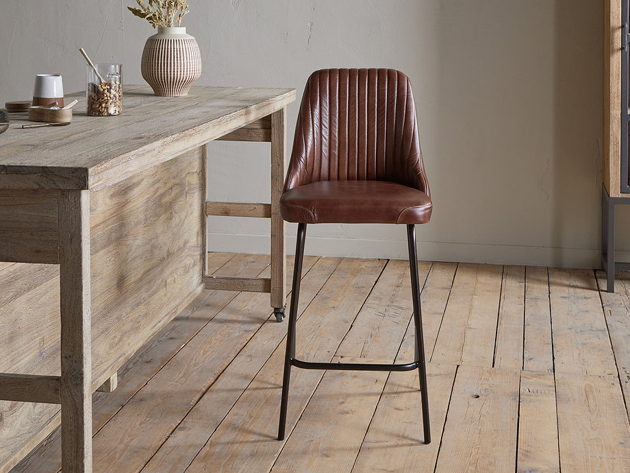 Harsha Leather Counter Chair - Chocolate Brown