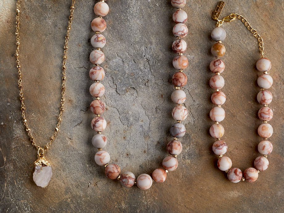 Hadari Rose Quartz Necklace - Gold
