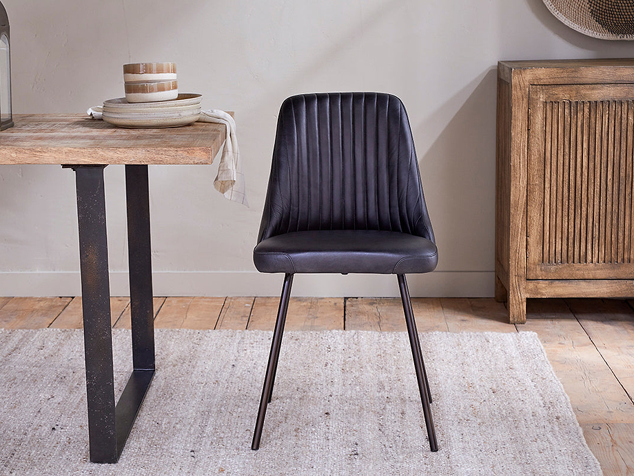 Harsha Leather Dining Chair - Aged Black