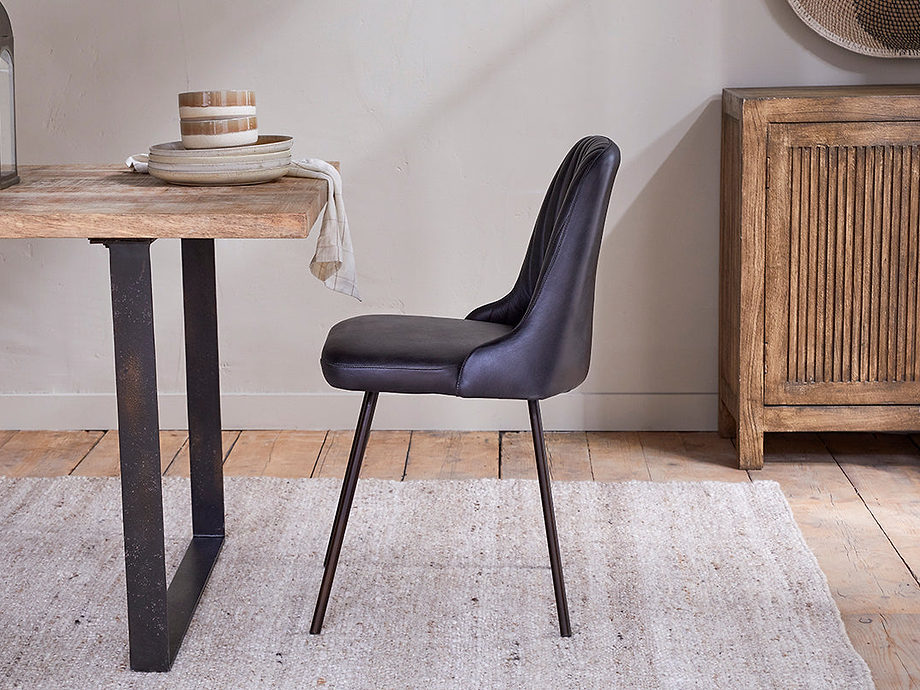 Harsha Leather Dining Chair - Aged Black