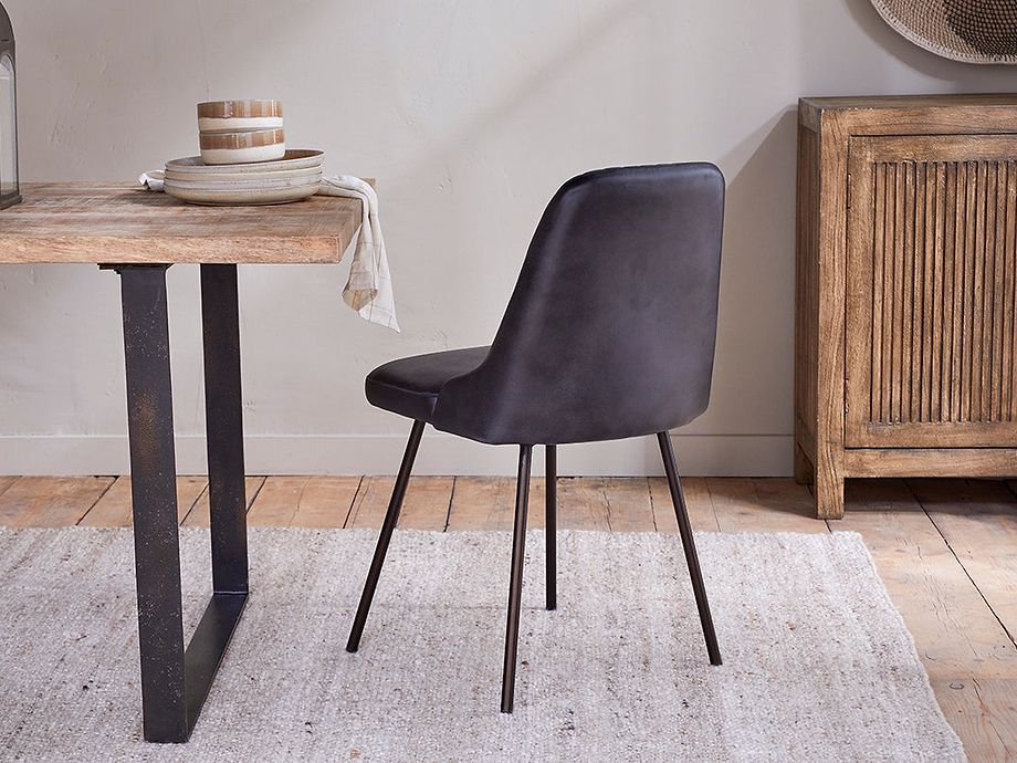 Harsha Leather Dining Chair - Aged Black