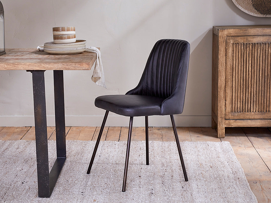 Harsha Leather Dining Chair - Aged Black