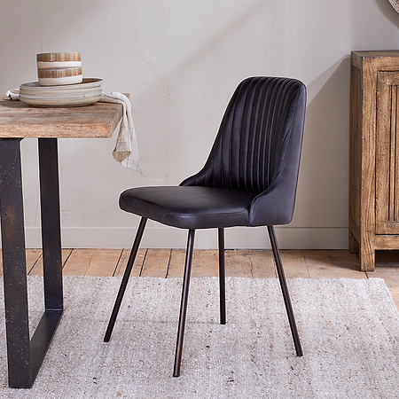 Harsha Leather Dining Chair - Aged Black-nkuku