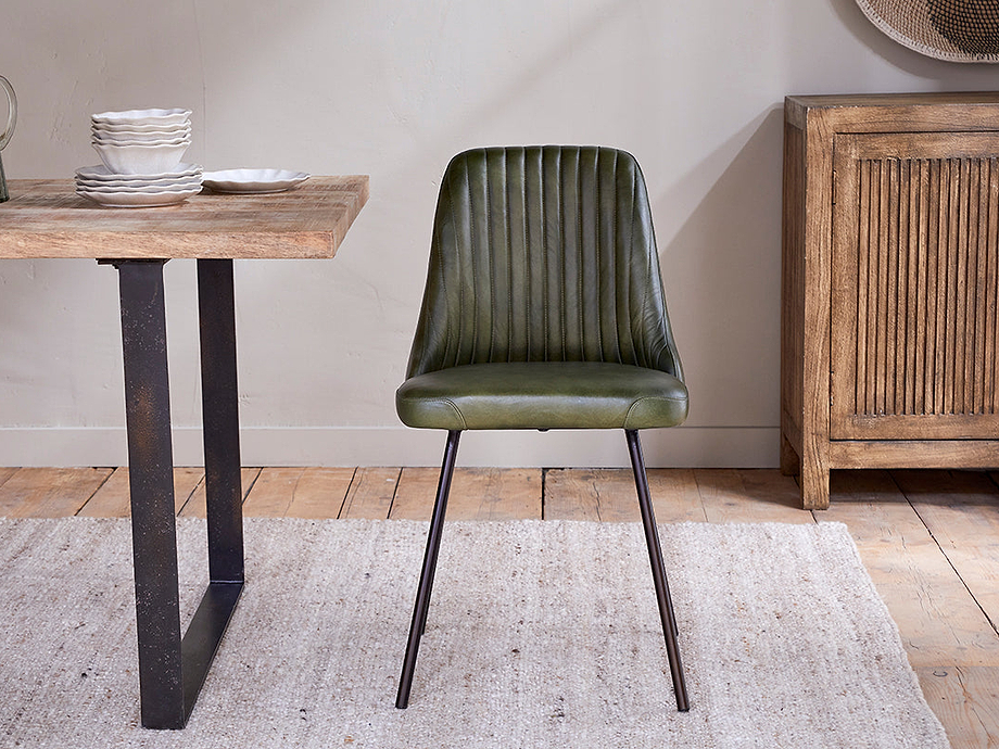 Harsha Leather Dining Chair - Rich Green