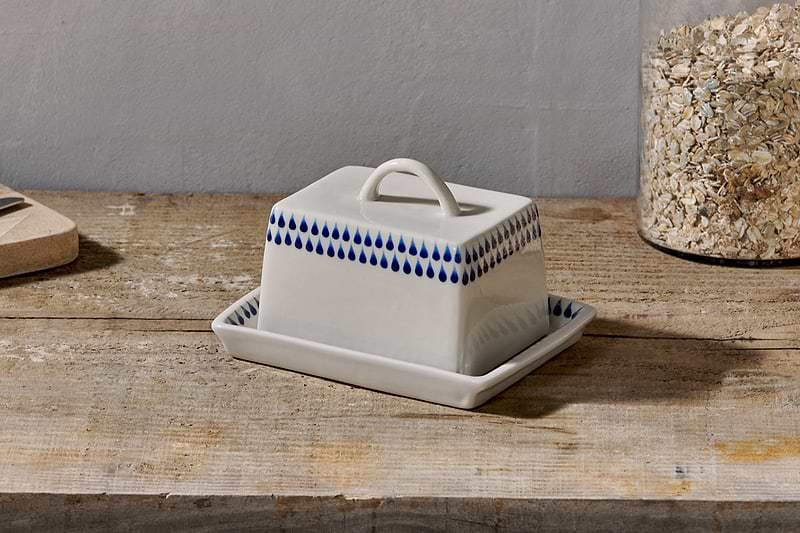 Indigo Drop Butter Dish - Cream & Indigo