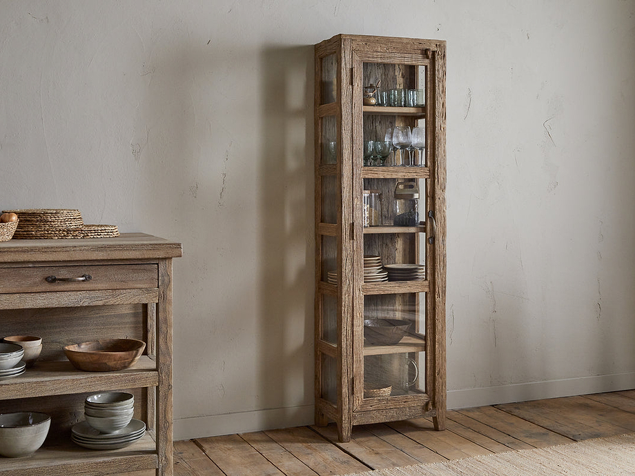 Ibo Reclaimed Wood & Glass Cabinet - Natural - Tall