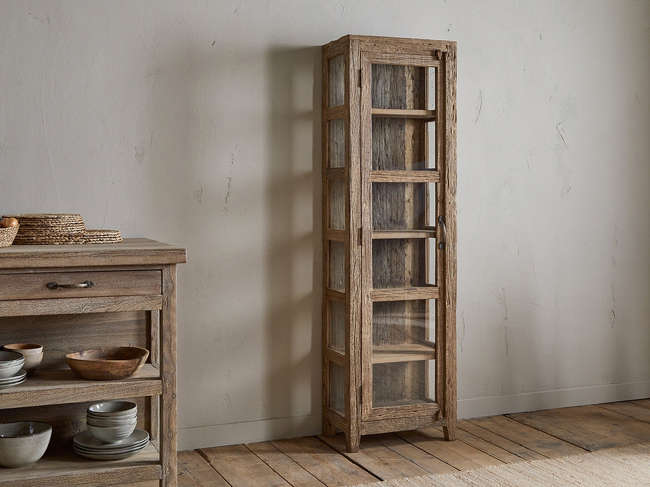 Ibo Reclaimed Wood & Glass Cabinet - Natural - Tall