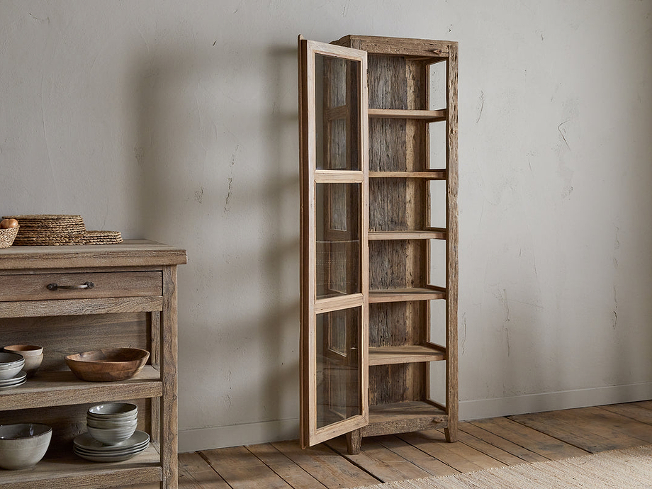 Ibo Reclaimed Wood & Glass Cabinet - Natural - Tall