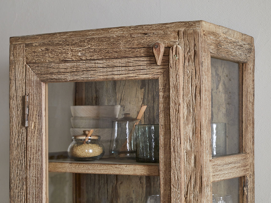 Ibo Reclaimed Wood & Glass Cabinet - Natural - Tall