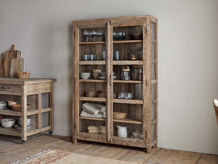 Ibo Reclaimed Wood & Glass Cabinet - Natural - Wide