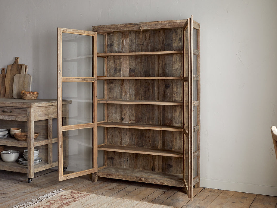 Ibo Reclaimed Wood & Glass Cabinet - Natural - Wide