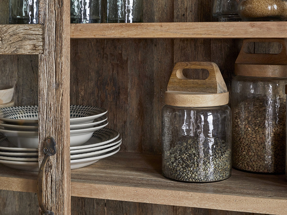 Ibo Reclaimed Wood & Glass Cabinet - Natural - Wide