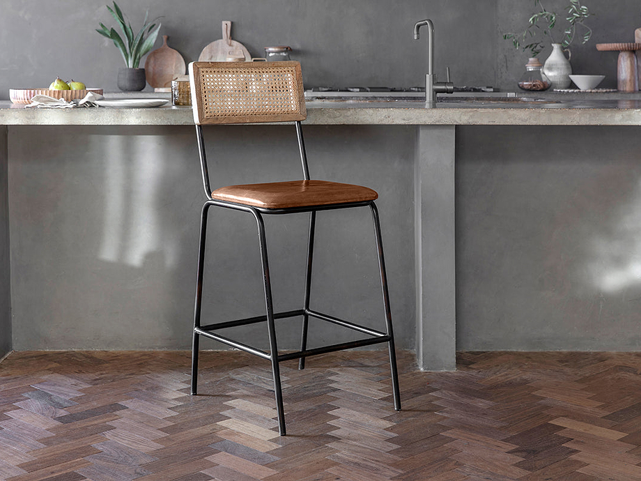 Iswa Leather & Cane Counter Chair - Aged Tan