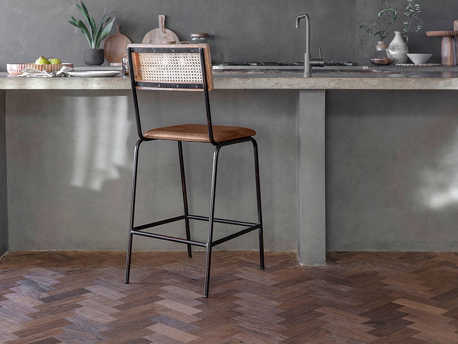 Iswa Leather & Cane Counter Chair - Aged Tan