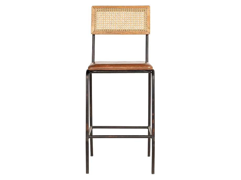 Iswa Leather & Cane Counter Chair - Aged Tan