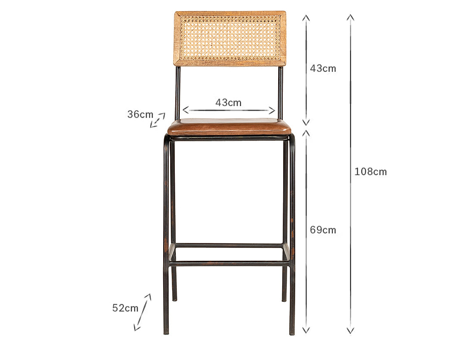 Iswa Leather & Cane Counter Chair - Aged Tan