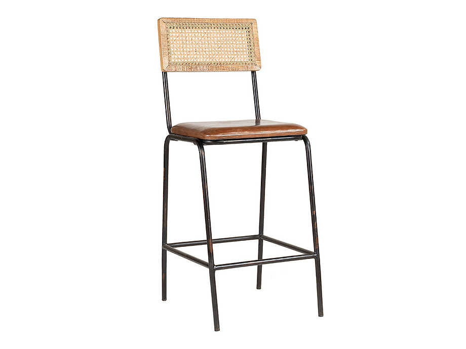 Iswa Leather & Cane Counter Chair - Aged Tan