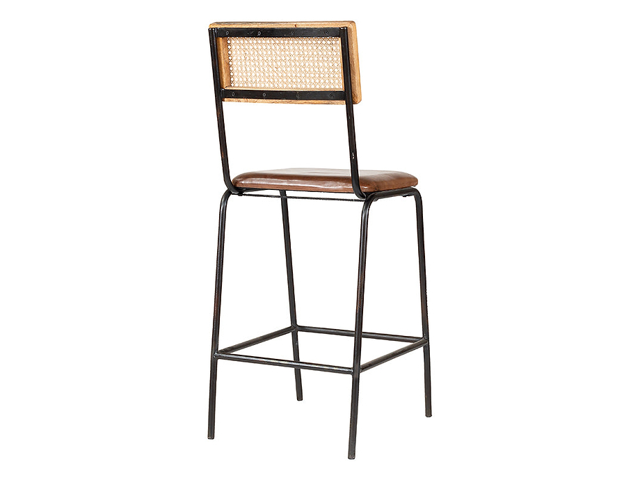 Iswa Leather & Cane Counter Chair - Aged Tan