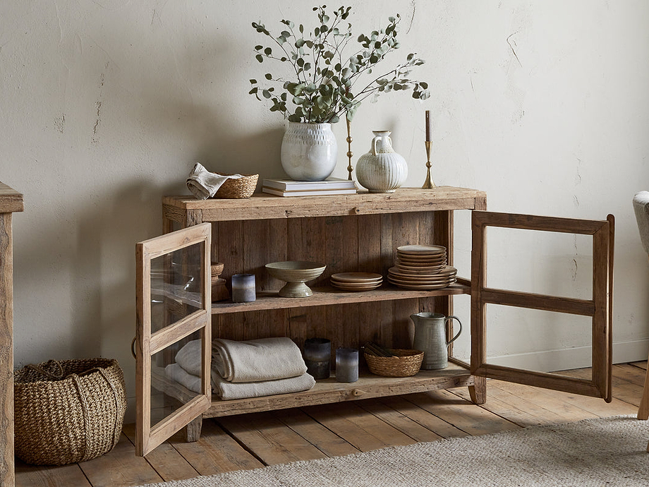 Ibo Reclaimed Wood & Glass Sideboard - Natural