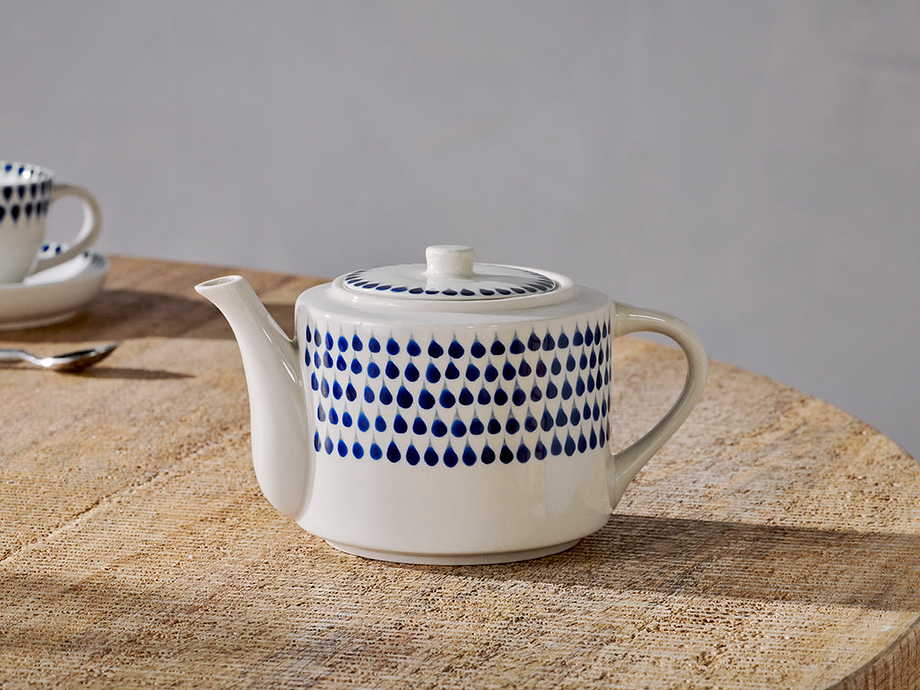 Indigo Drop Teapot - Cream & Indigo