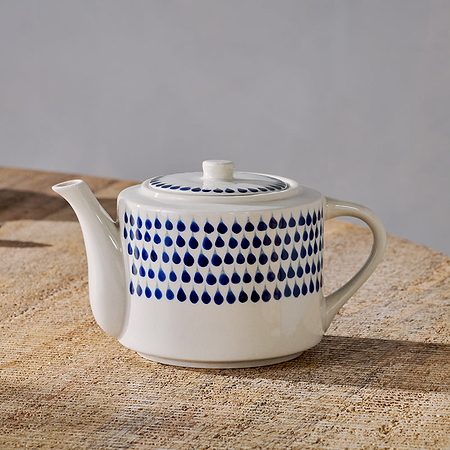 Indigo Drop Teapot - Cream & Indigo