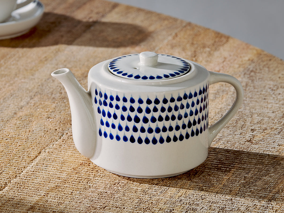 Indigo Drop Teapot - Cream & Indigo