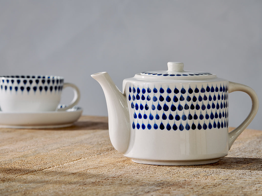 Indigo Drop Teapot - Cream & Indigo