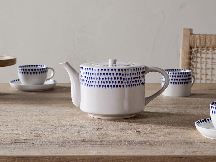 Indigo Drop 4 Person Teapot - Cream & Indigo