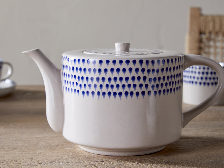 Indigo Drop 4 Person Teapot - Cream & Indigo