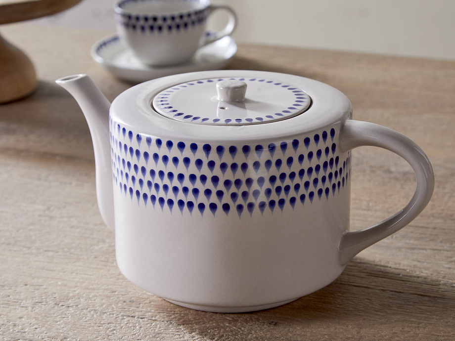 Indigo Drop 4 Person Teapot - Cream & Indigo