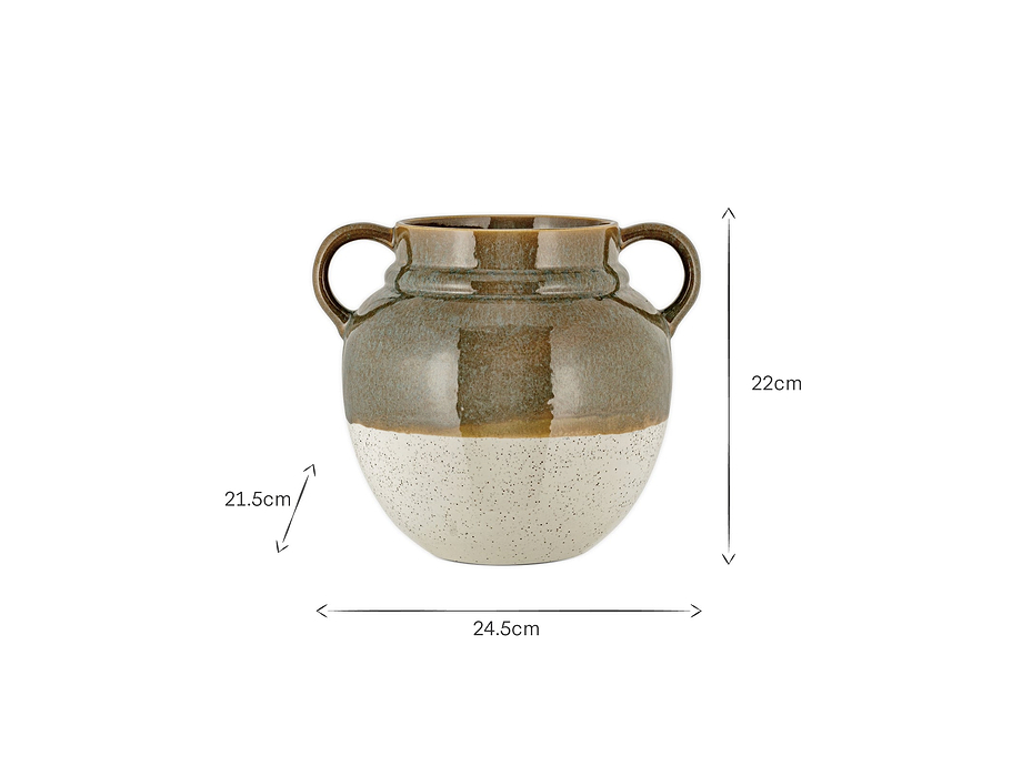 Inha Reactive Glaze Vase - Dark Olive & Natural