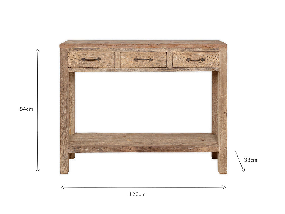 Ibo Reclaimed Wood 3 Drawer Console Table - Natural