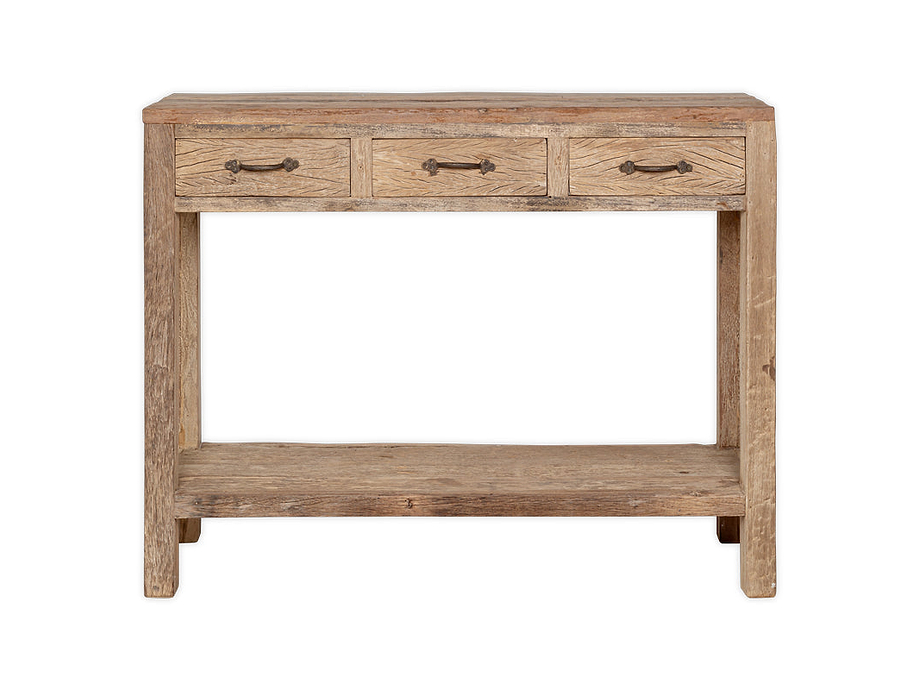 Ibo Reclaimed Wood 3 Drawer Console Table - Natural
