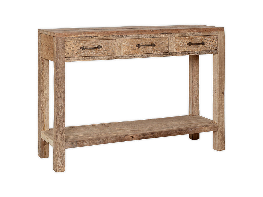 Ibo Reclaimed Wood 3 Drawer Console Table - Natural