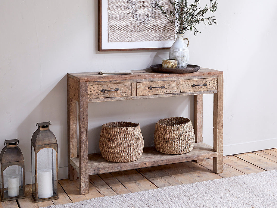 Ibo Reclaimed Wood 3 Drawer Console Table - Natural