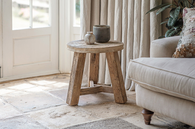 Ibo Reclaimed Wood Round Side Table - Natural- nkuku