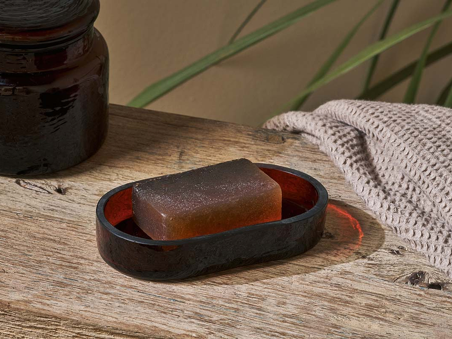 Ilcoso Recycled Hammered Glass Soap Dish - Amber