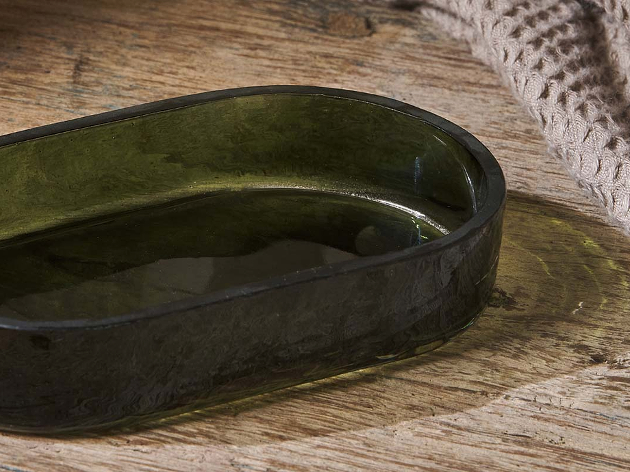 Ilcoso Recycled Hammered Glass Soap Dish - Green