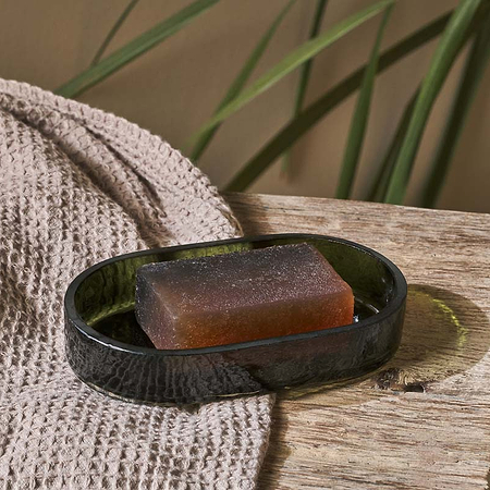 Ilcoso Recycled Hammered Glass Soap Dish - Green-nkuku