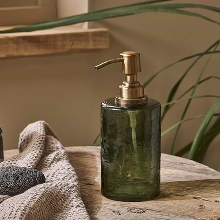 Ilcoso Recycled Hammered Glass Soap Dispenser - Green-nkuku