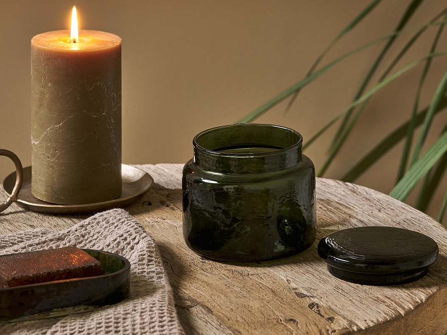 Ilcoso Recycled Hammered Glass Storage Pot - Green