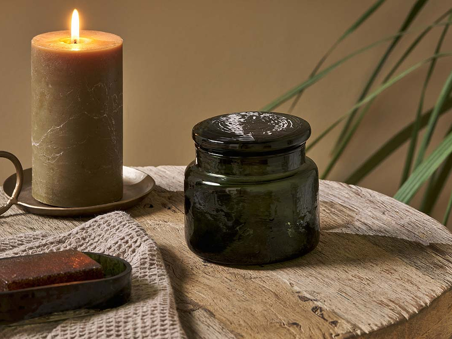 Ilcoso Recycled Hammered Glass Storage Pot - Green