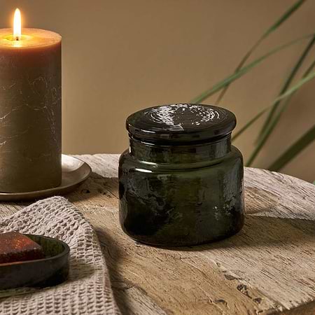 Ilcoso Recycled Hammered Glass Storage Pot - Green-nkuku
