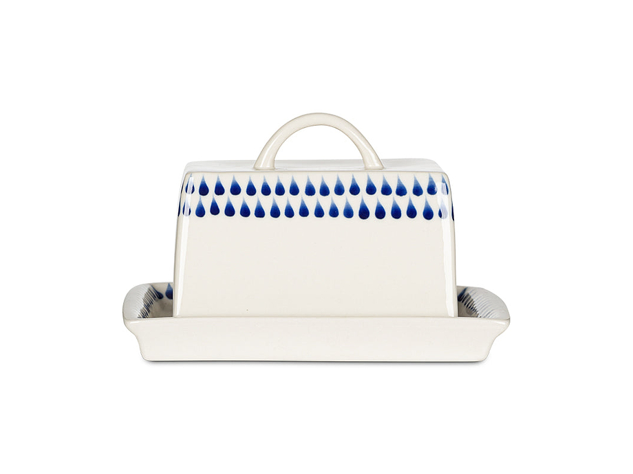 Indigo Drop Butter Dish - Cream & Indigo