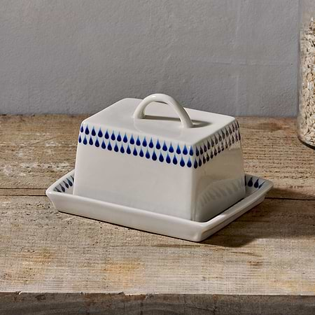 Indigo Drop Butter Dish - Cream & Indigo-nkuku