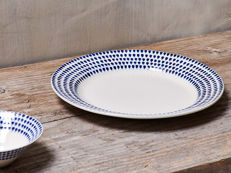 Indigo Drop Dinner Plate - Cream & Indigo